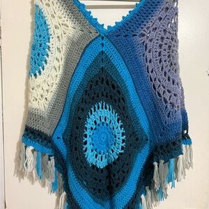 Multicolor Crochet Poncho with Fringe